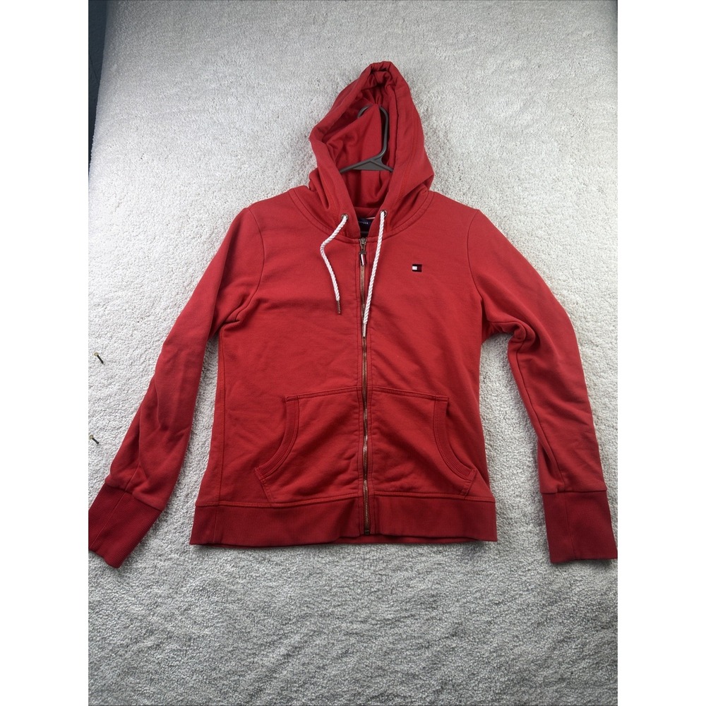 Tommy Hilfiger Sweatshirt Juniors SP Red Full Zip Up Cotton Hoodie Flag Drawstrg